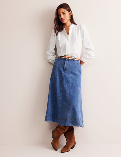 Double Cloth Scallop Blouse-White-4