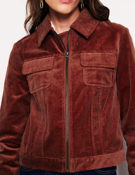 Cord Zip Through Jacket-Deep Rust