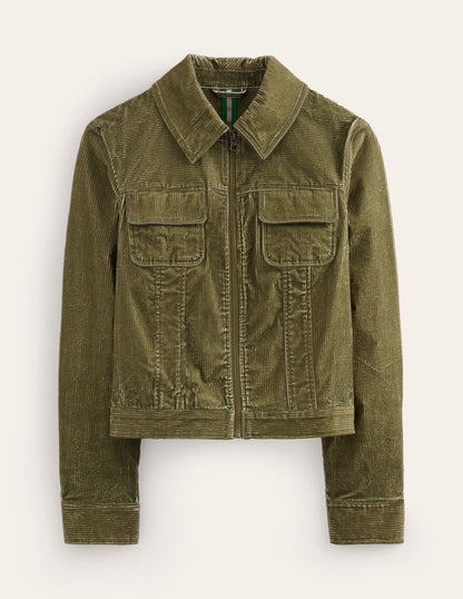 Cord Zip Through Jacket-Winter Moss-5
