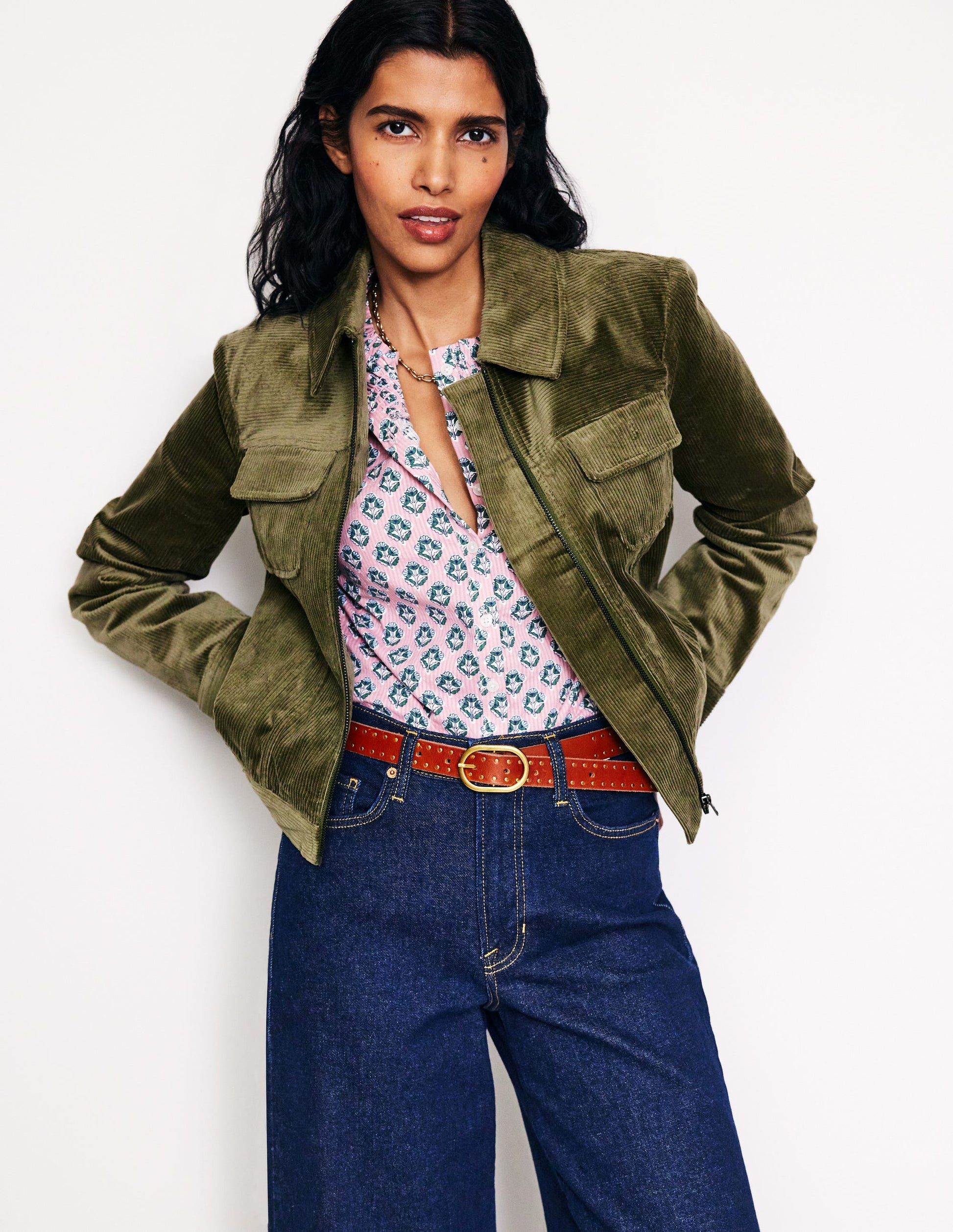 Cord Zip Through Jacket-Winter Moss-4