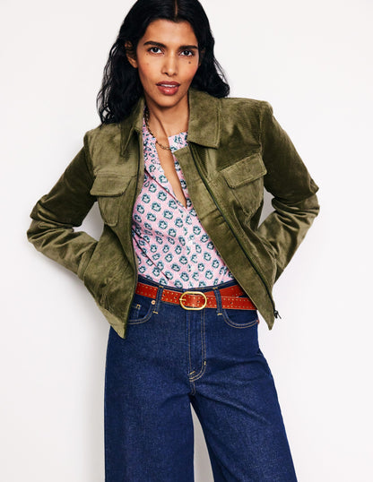 Cord Zip Through Jacket-Winter Moss-4