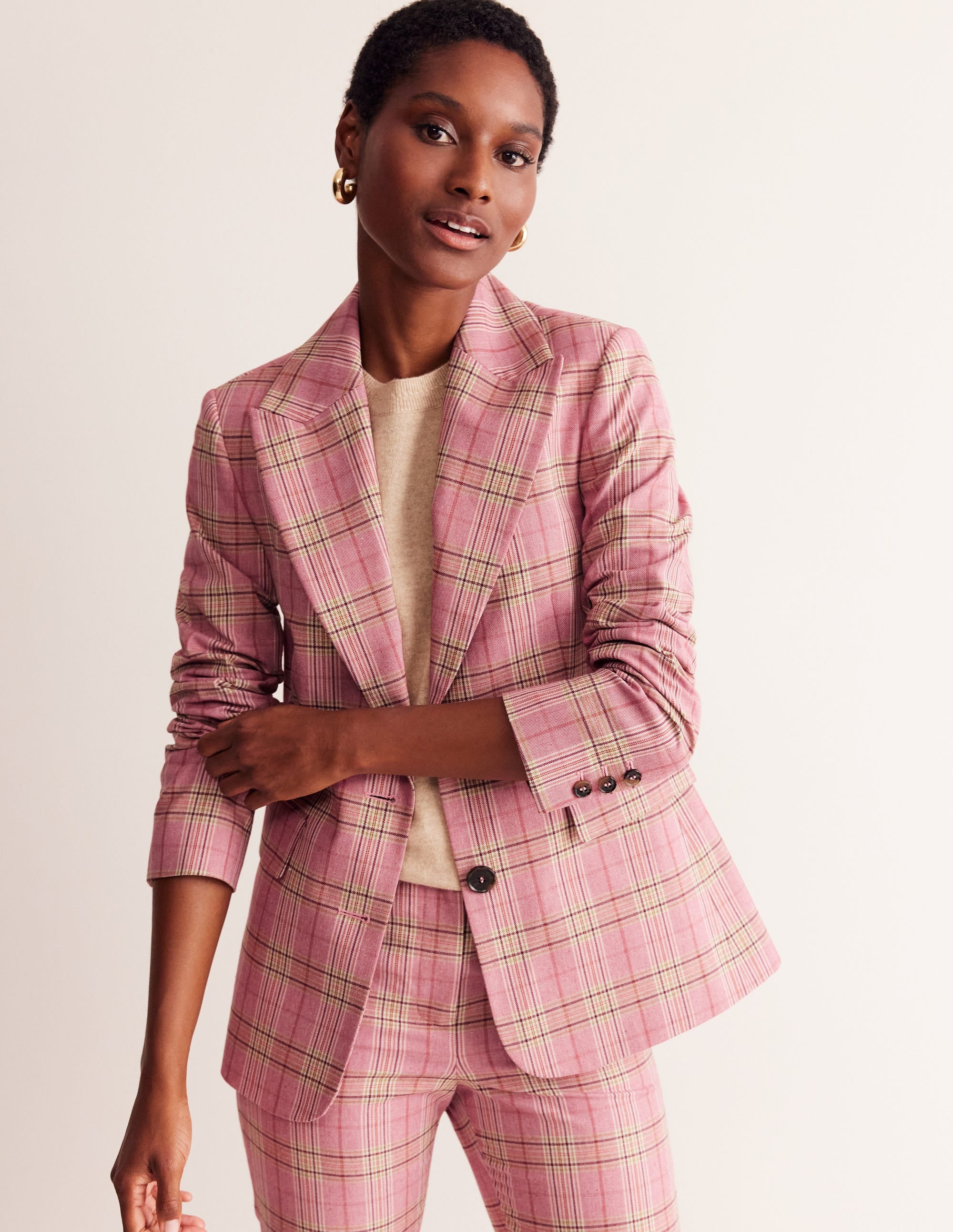 Marylebone Cotton Blazer-Pink Check - Image 1