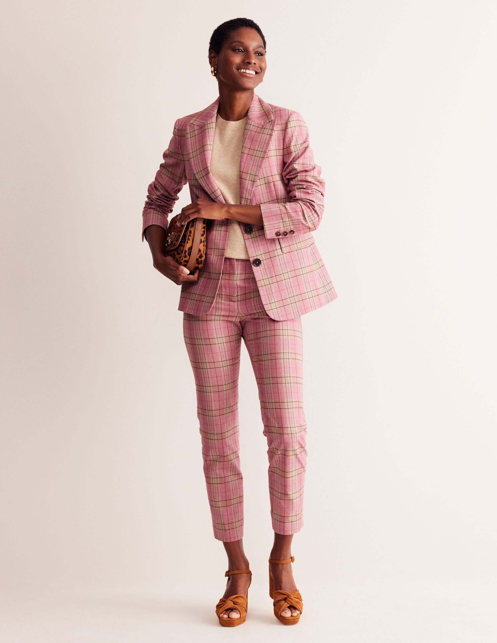Marylebone Cotton Blazer-Pink Check - Image 4