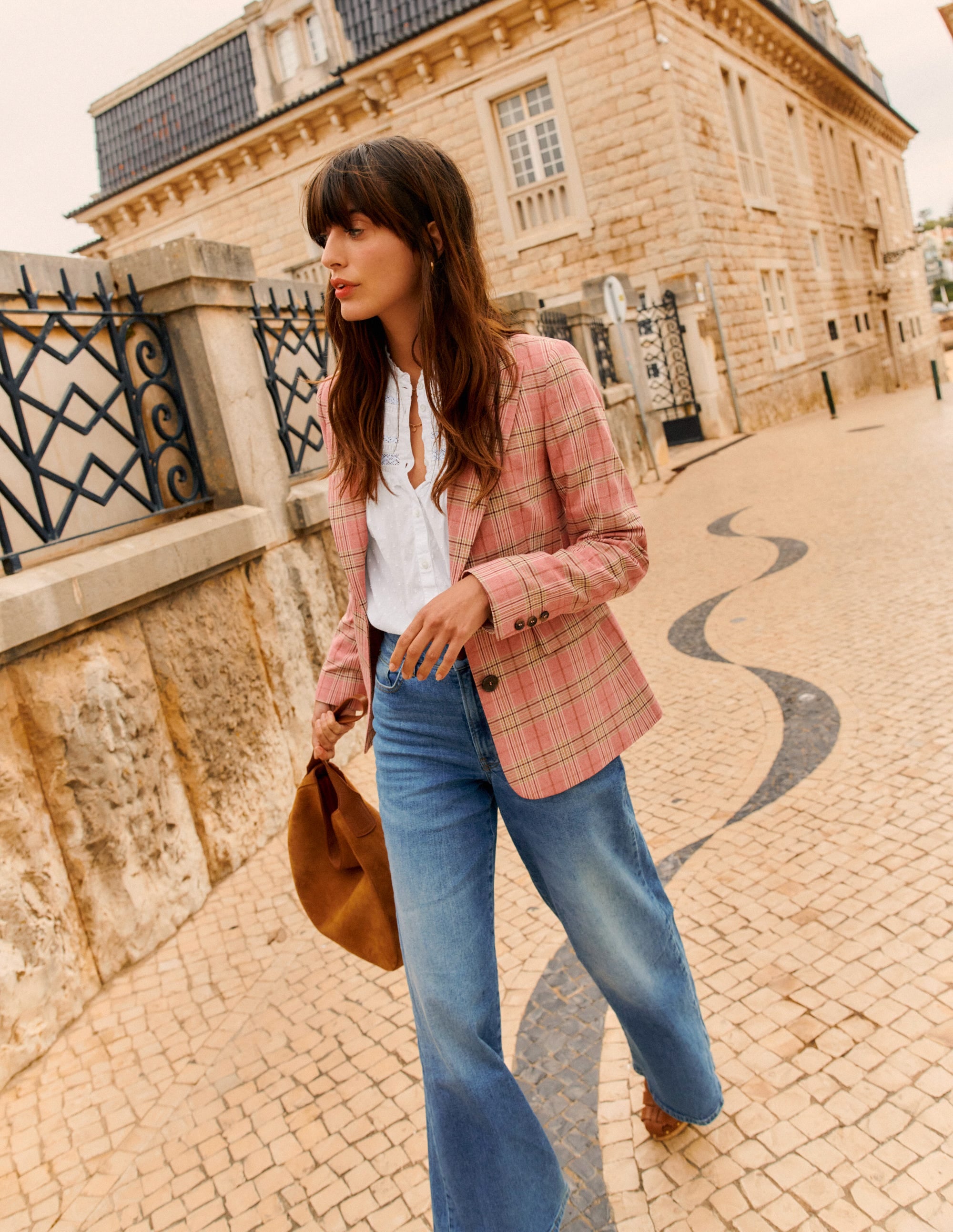 Marylebone Cotton Blazer-Pink Check - Image 5