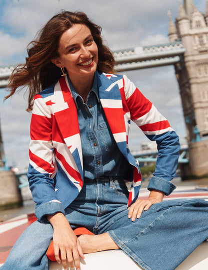 Fitted Printed Blazer-Union Jack