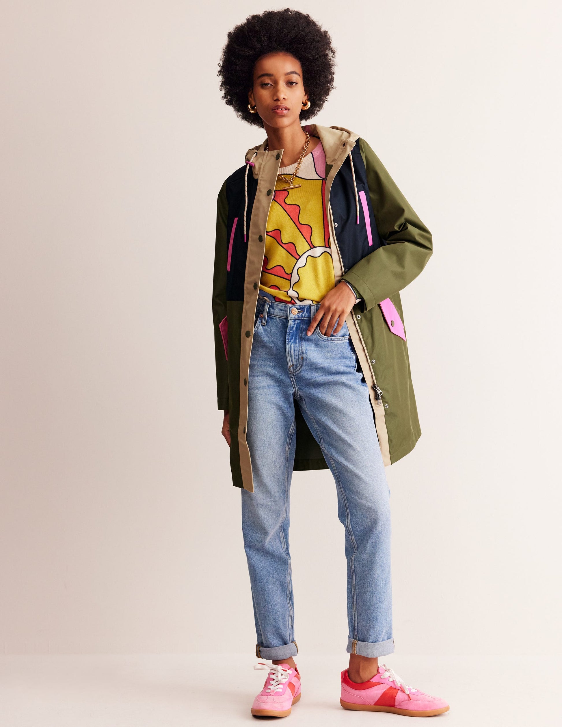 Wells Waterproof Hooded Coat-Multi Colourblock-1