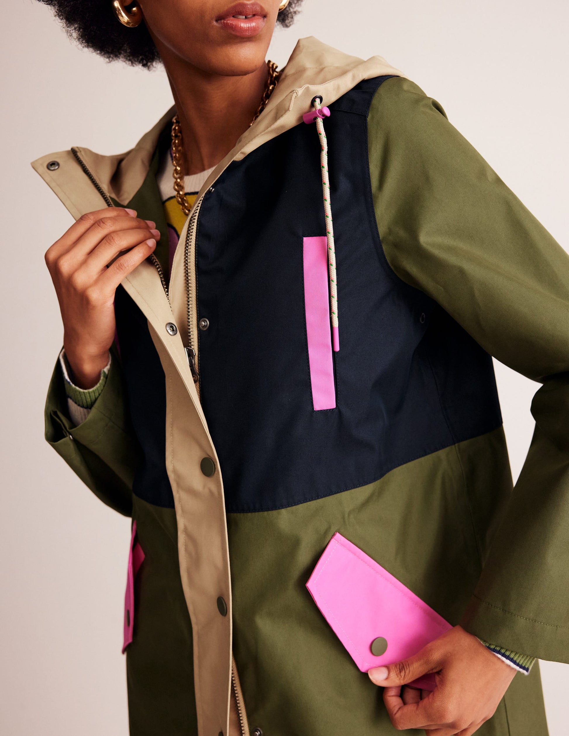 Wells Waterproof Hooded Coat-Multi Colourblock-2