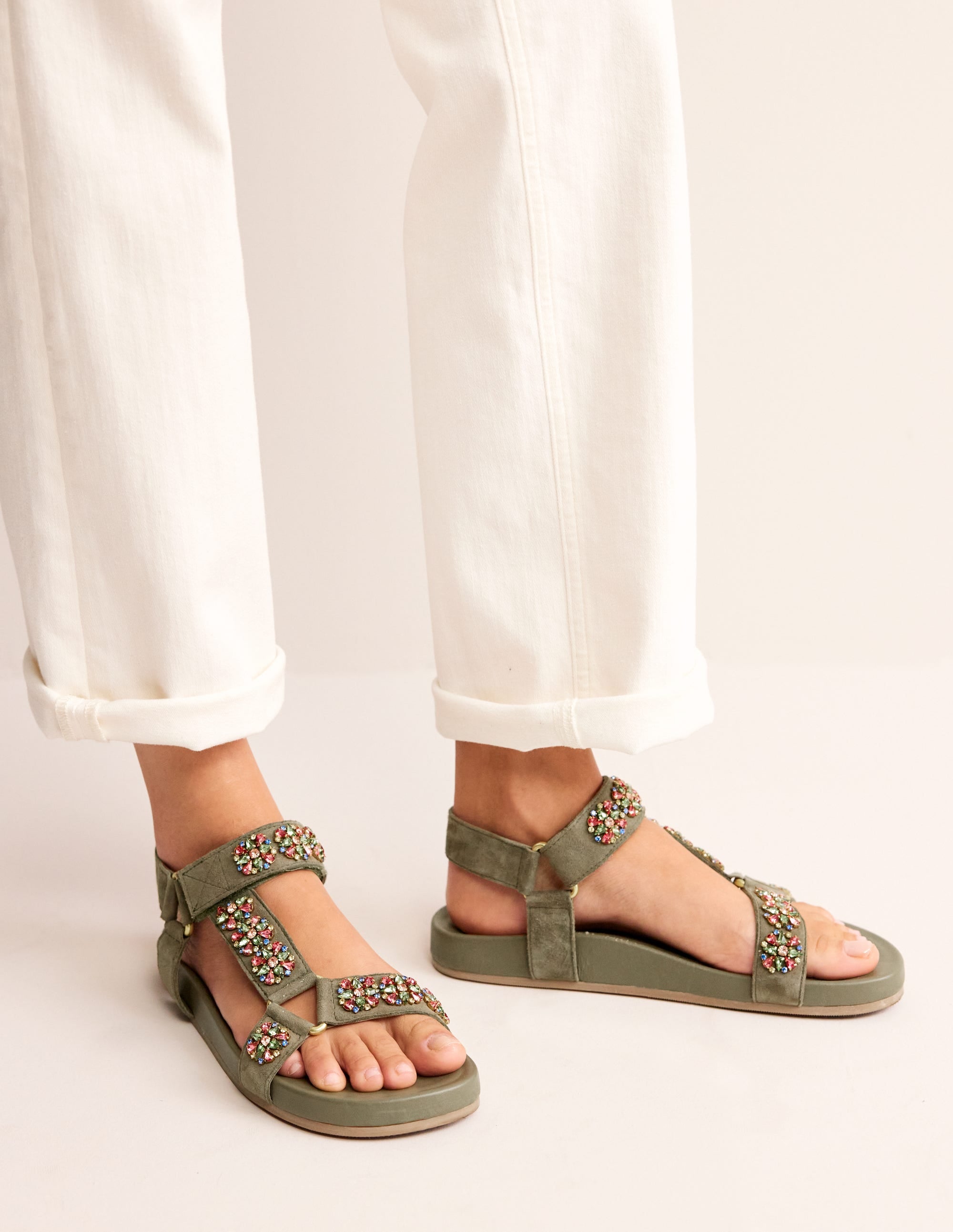Embellished Trek Sandals-Deep Olive - Image 1