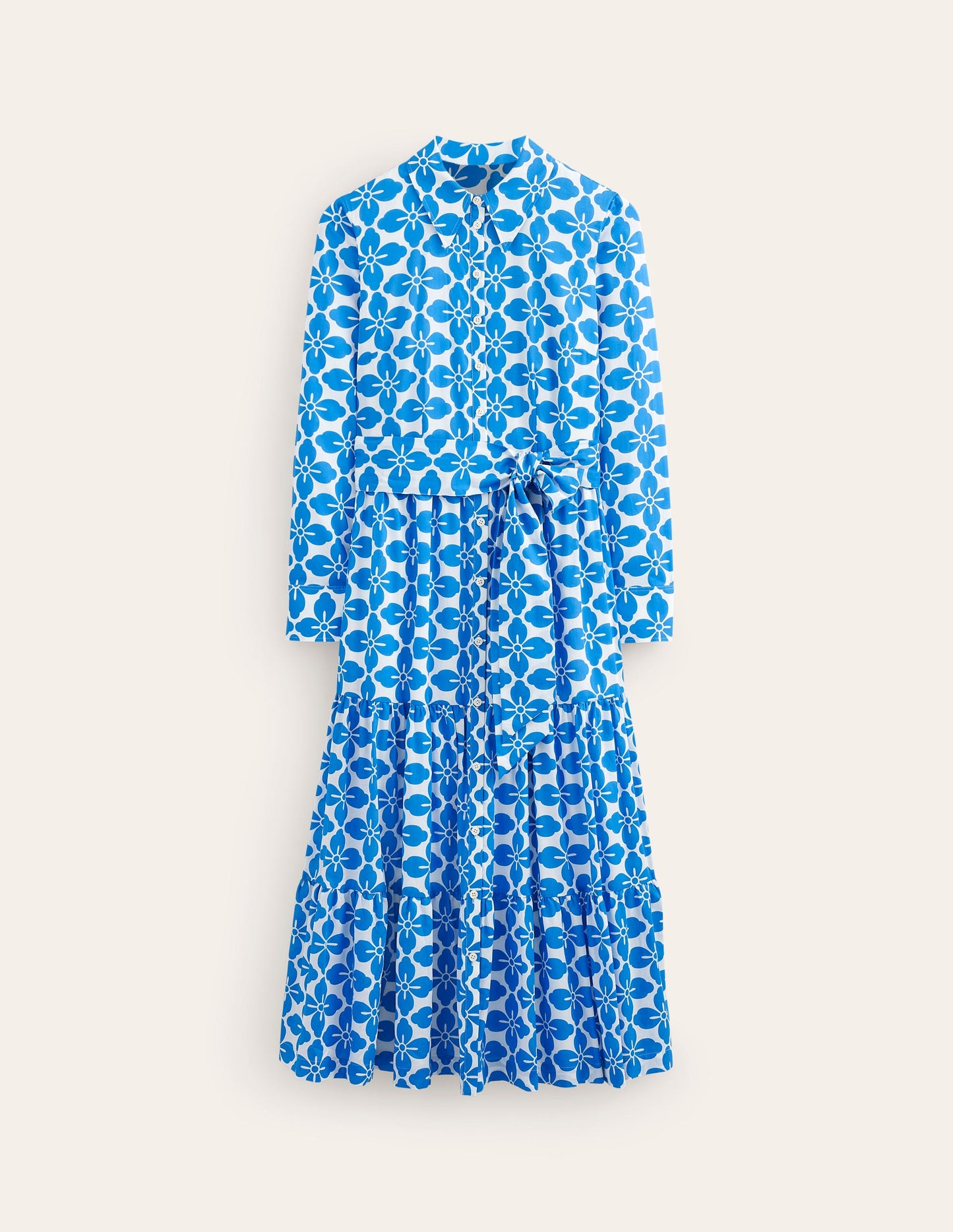 Flo Cotton Midi Shirt Dress-Indigo Bunting, Floral Tile