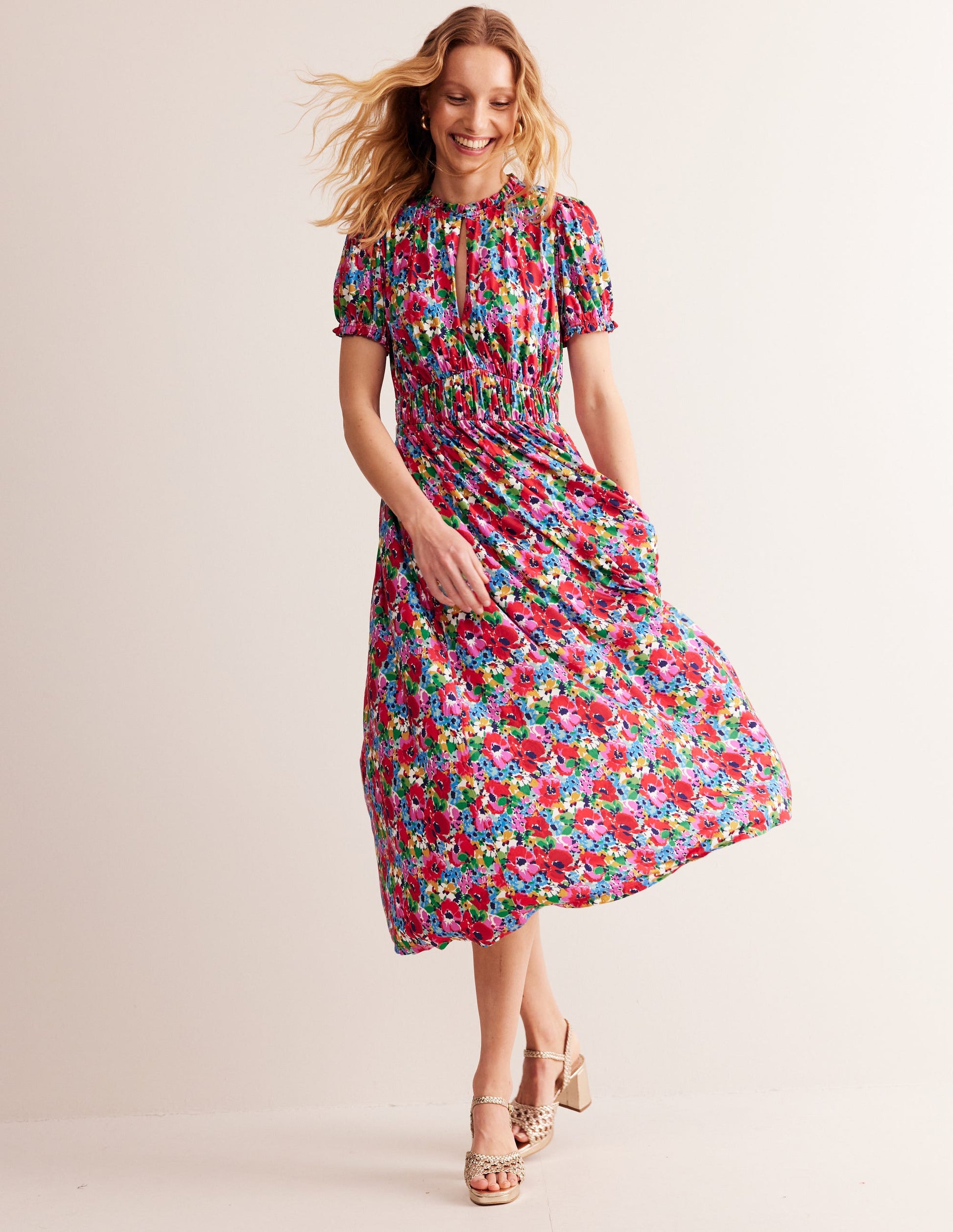 Rosanna Jersey Midi Tea Dress-Multi, Wild Poppy-1