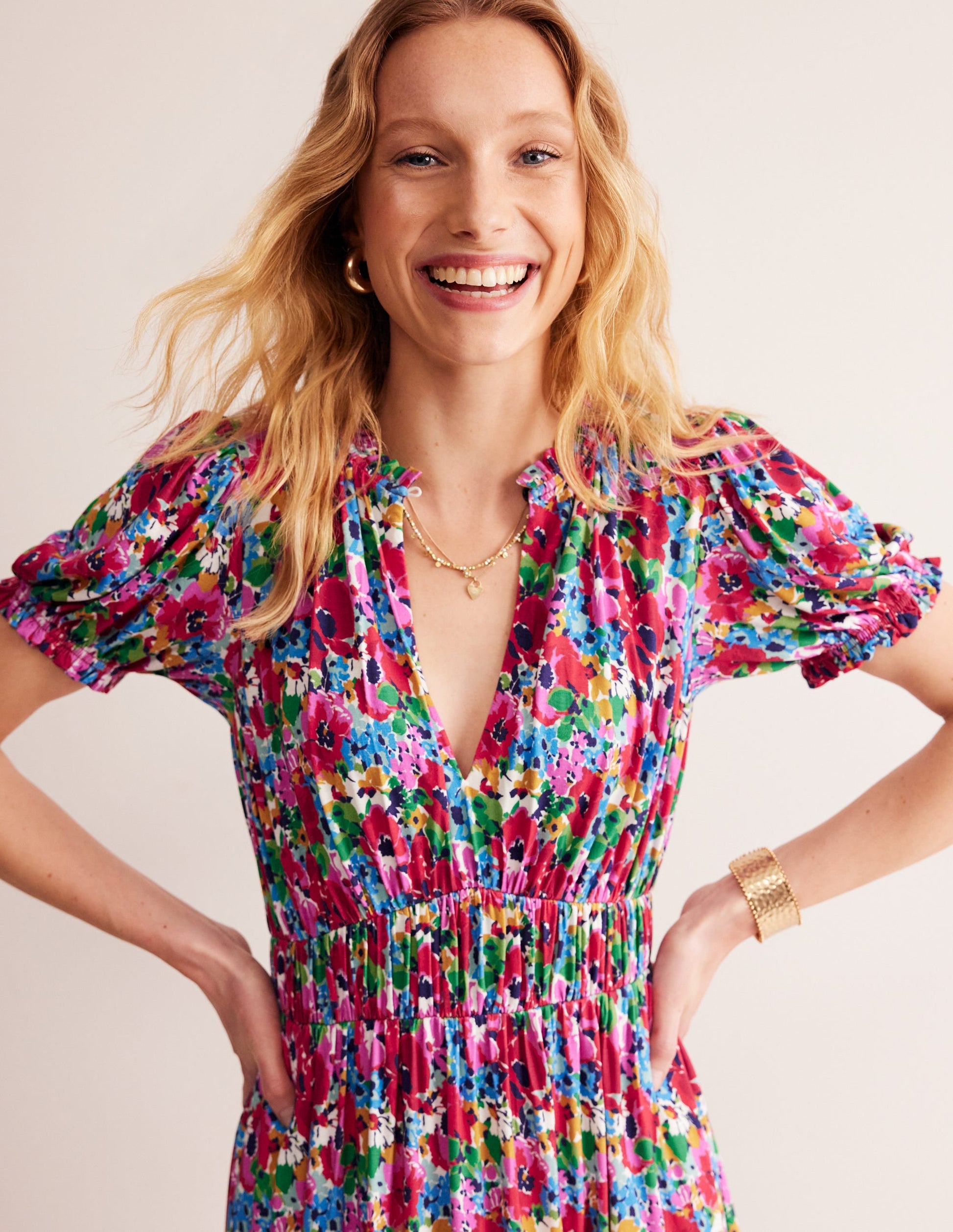 Rosanna Jersey Midi Tea Dress-Multi, Wild Poppy-4