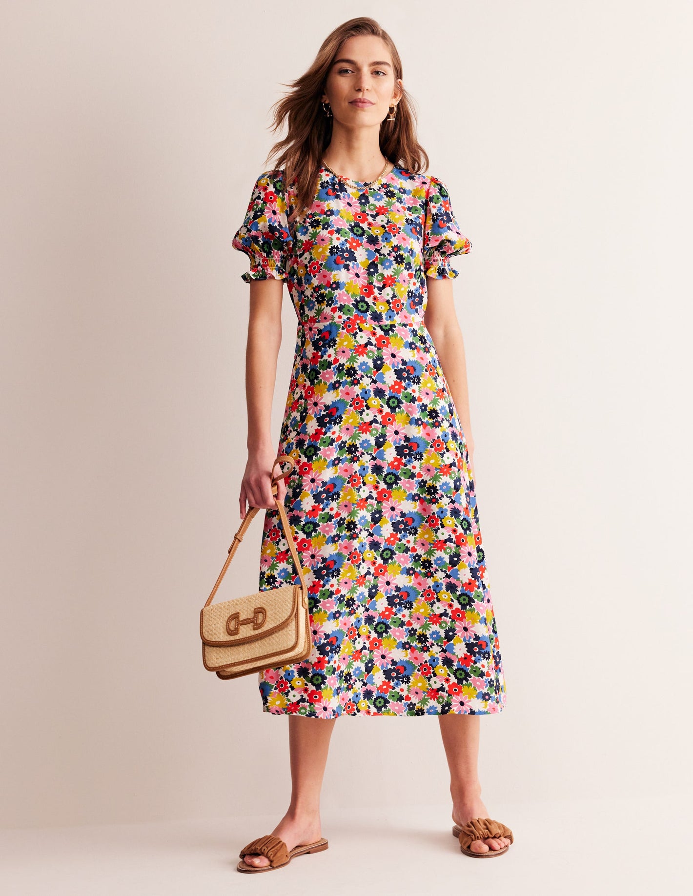 Corinne Midi Tea Dress-Multi, Paintbox Ditsy