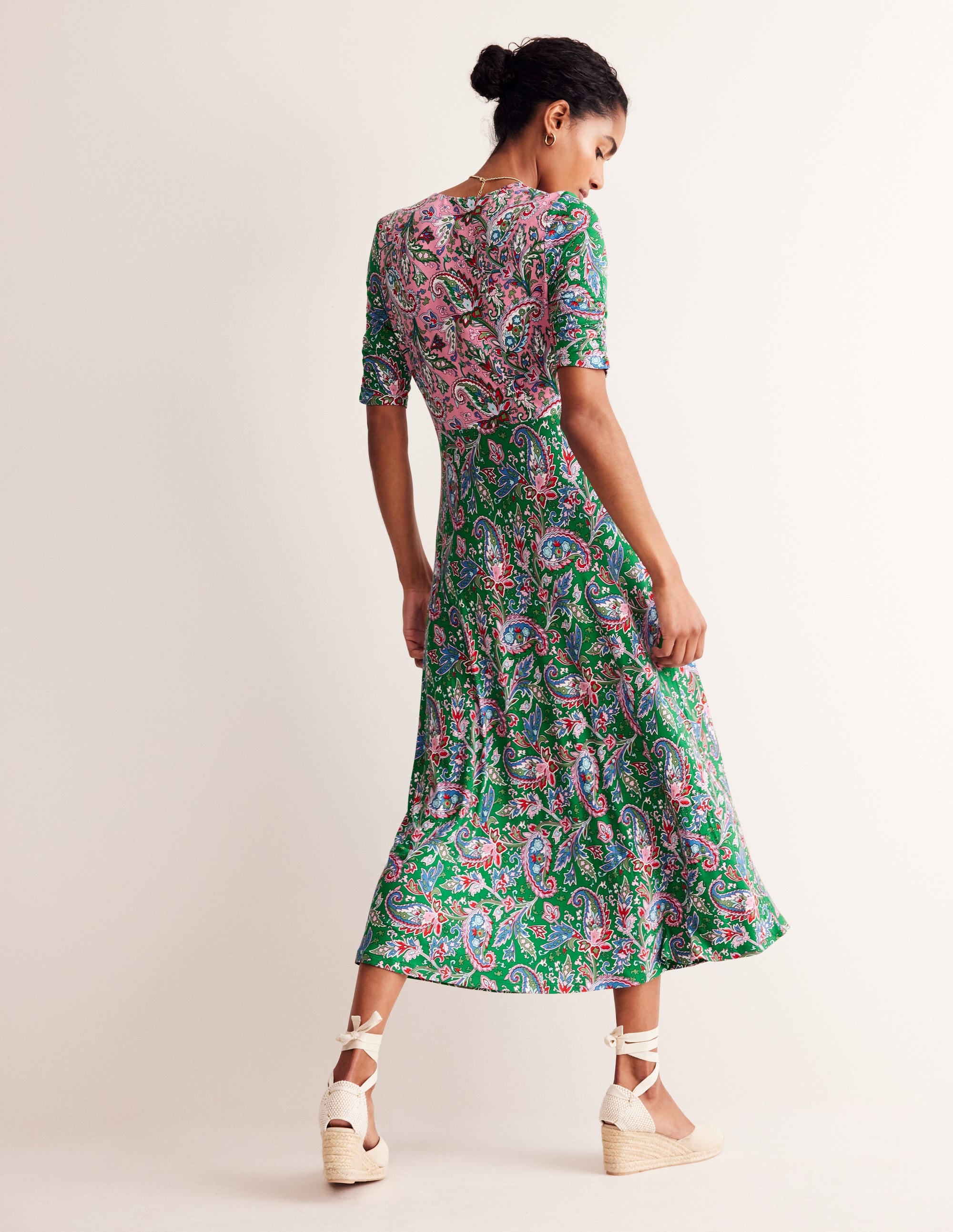 Rebecca Jersey Midi Tea Dress-Cashmere Rose, Paisley Azure - Image 3