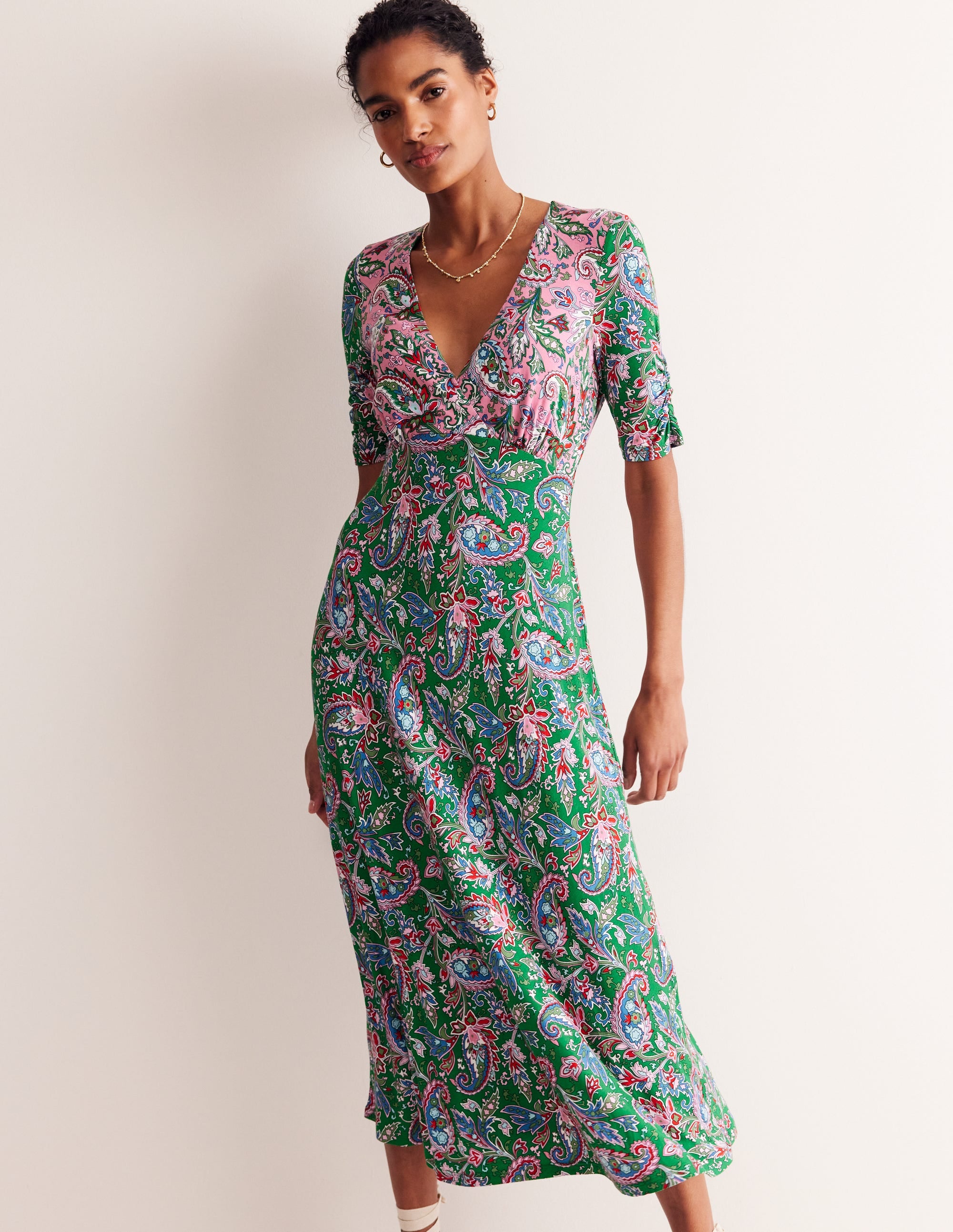 Rebecca Jersey Midi Tea Dress-Cashmere Rose, Paisley Azure - Image 4