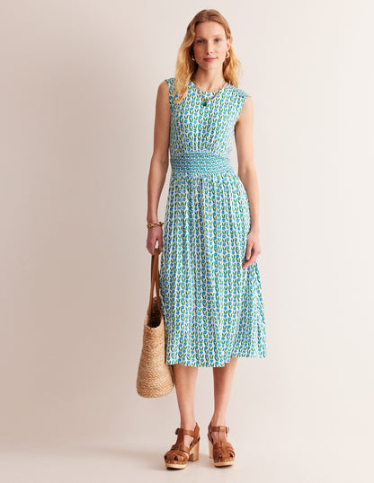 Thea Sleeveless Midi Dress-Green Tambourine, Daisies