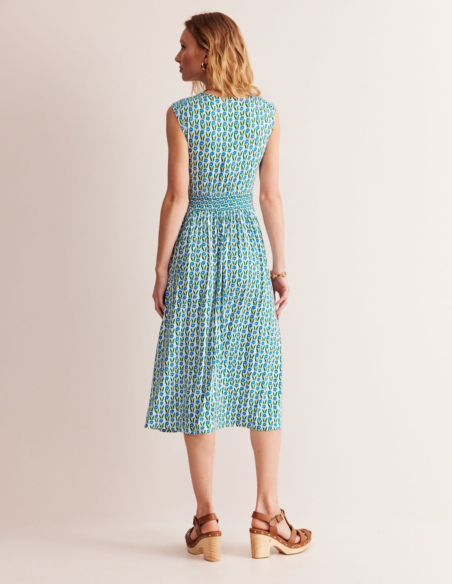 Thea Sleeveless Midi Dress-Green Tambourine, Daisies