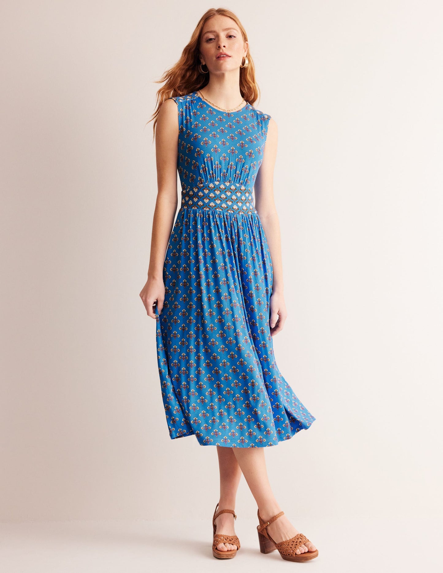 Thea Sleeveless Midi Dress-Indigo Bunting, Passion Stem