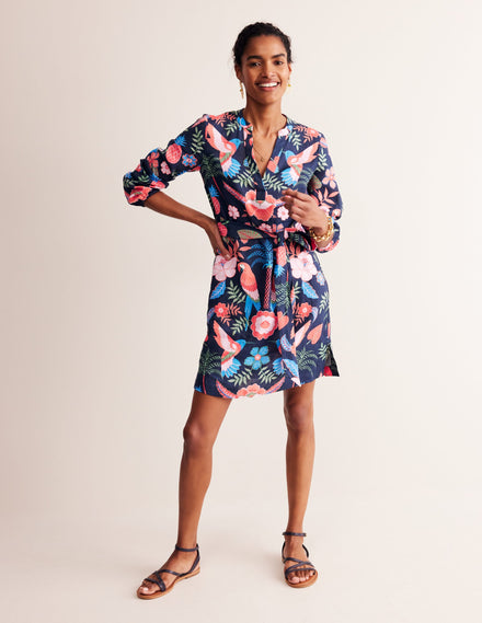 Cleo Linen Tie Waist Dress-Multi, Tropic Parrot