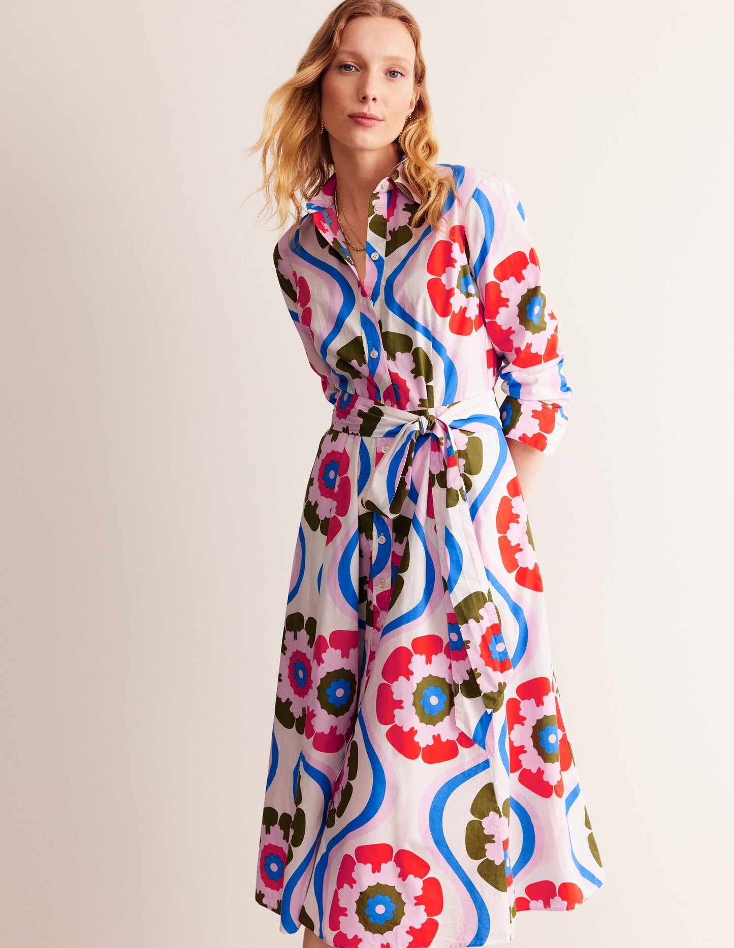 Amy Cotton Midi Shirt Dress-Multi, Geo Floret