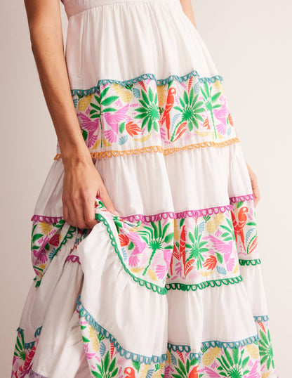 Serena Cotton Tie Maxi Dress-Multi Tropical Parrot