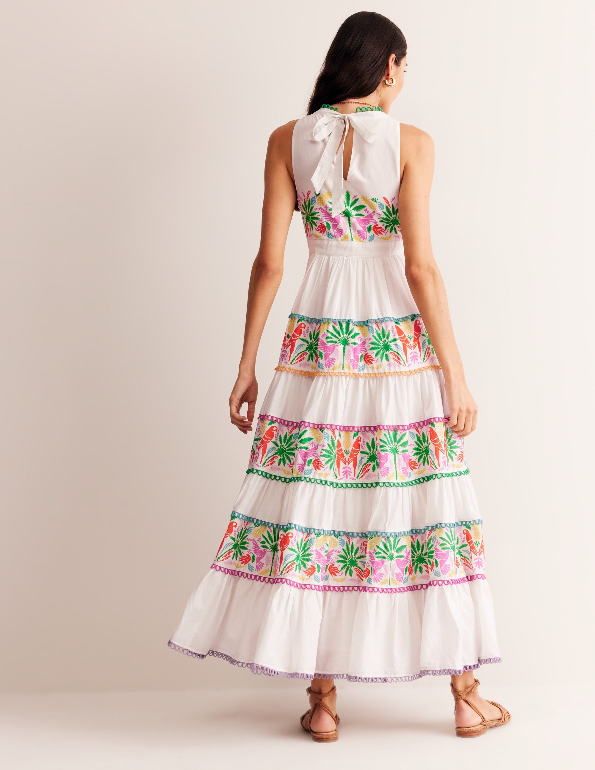 Serena Cotton Tie Maxi Dress-Multi Tropical Parrot - Image 4