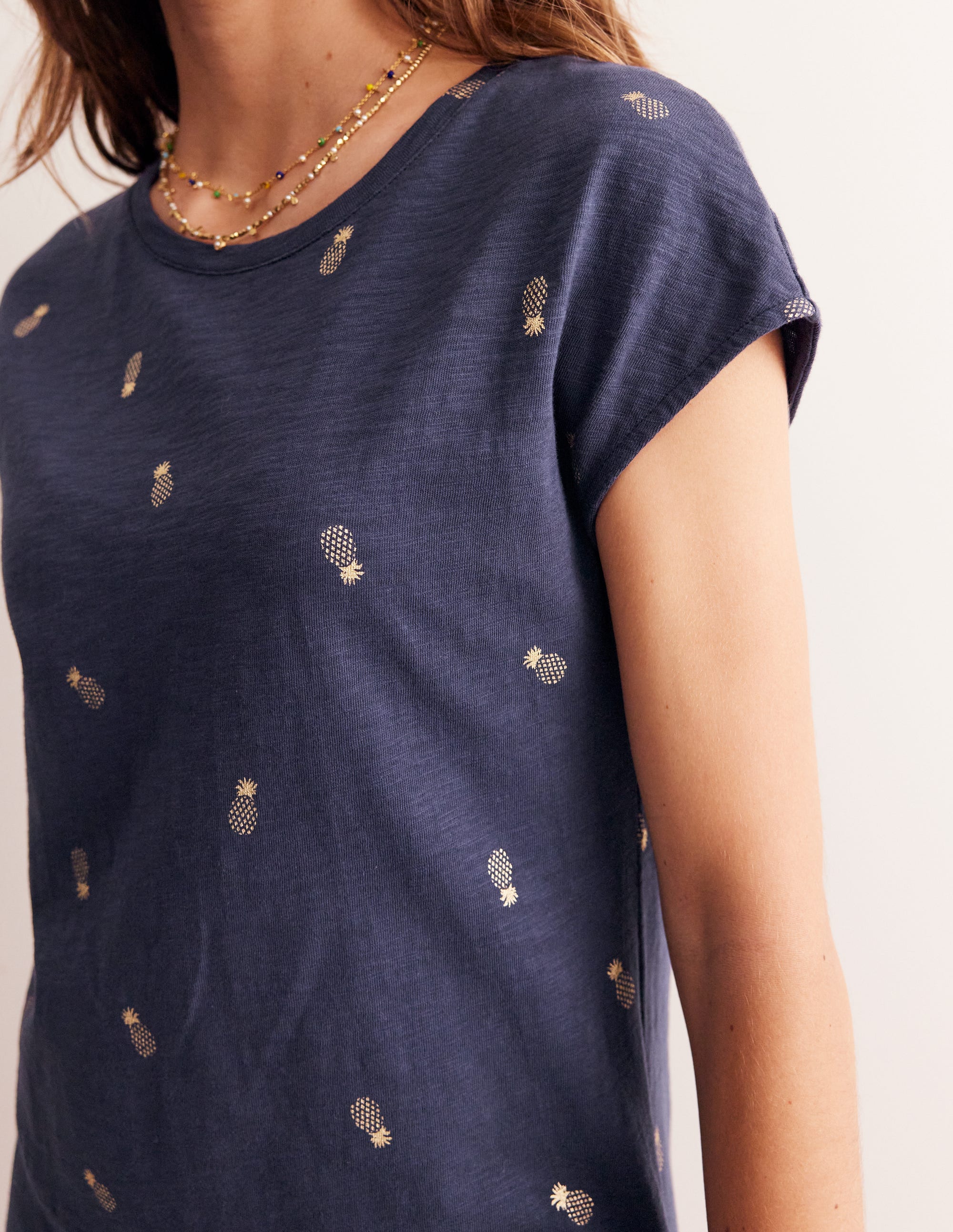 Leah Jersey T-shirt Dress-French Navy, Pineapple Foil - Image 2