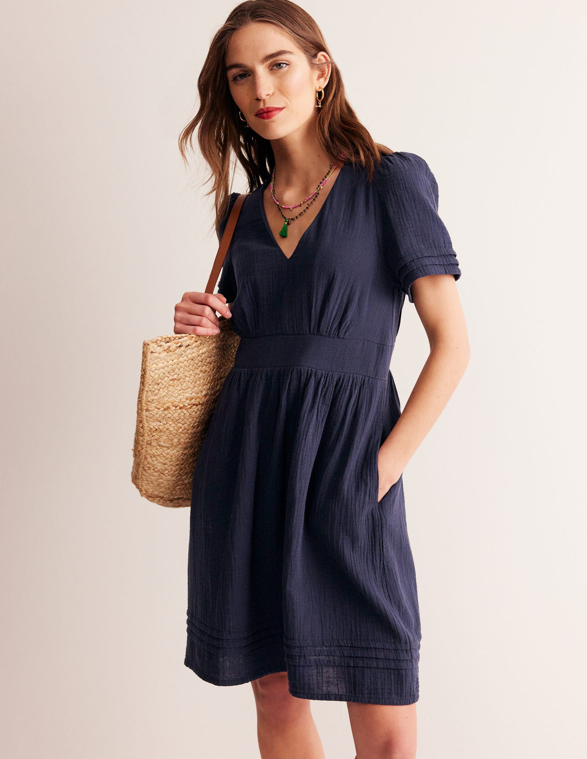 Eve Double Cloth Short Dress-Navy-1