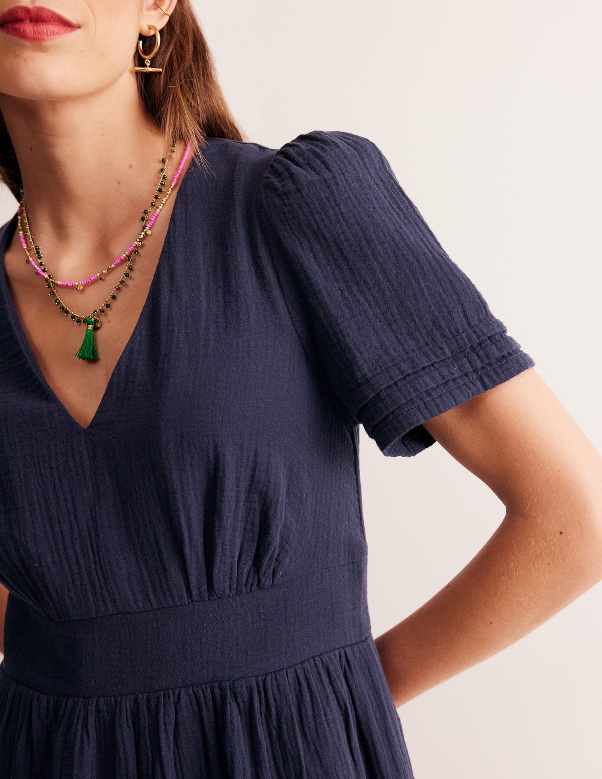 Eve Double Cloth Short Dress-Navy-2