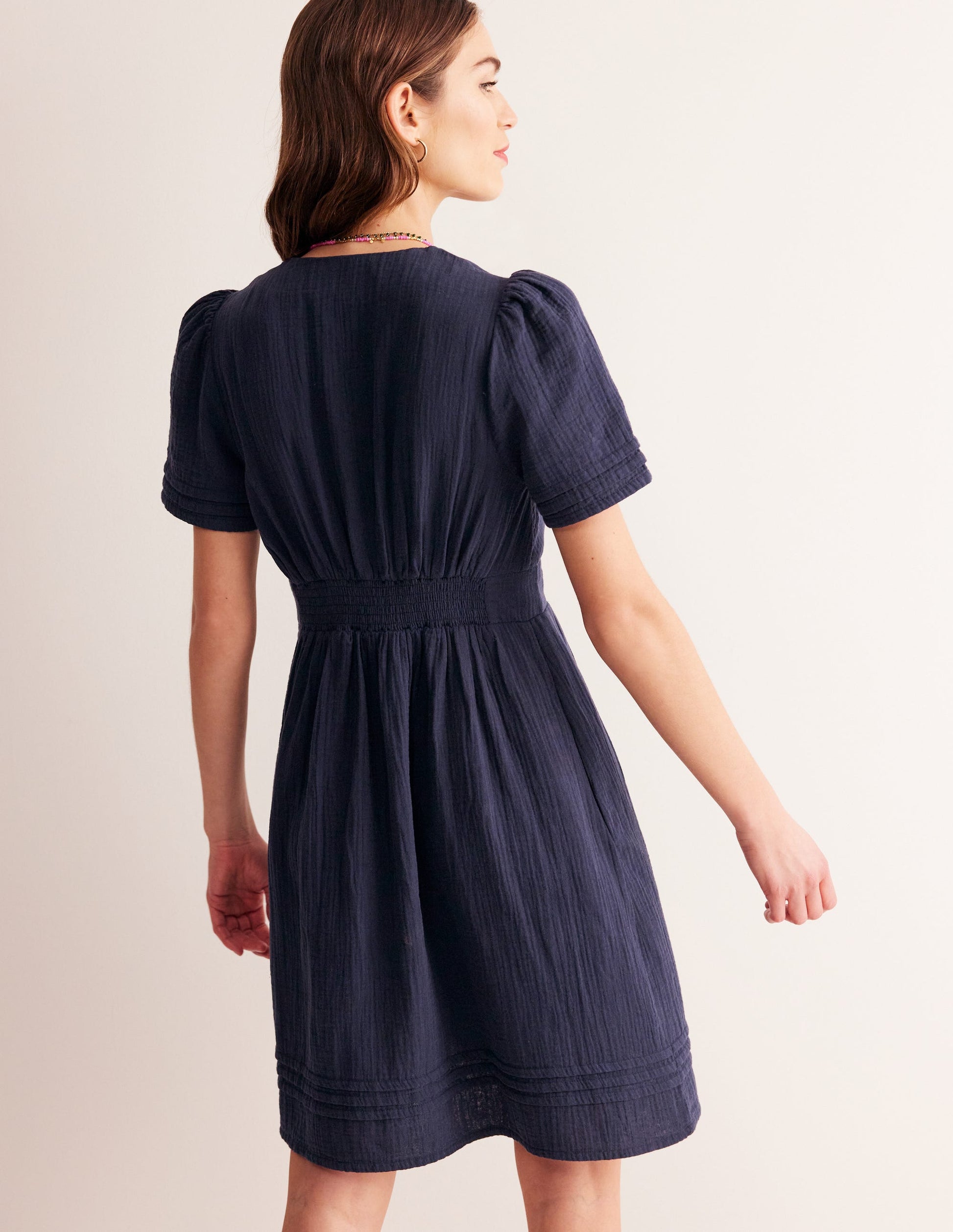 Eve Double Cloth Short Dress-Navy-3