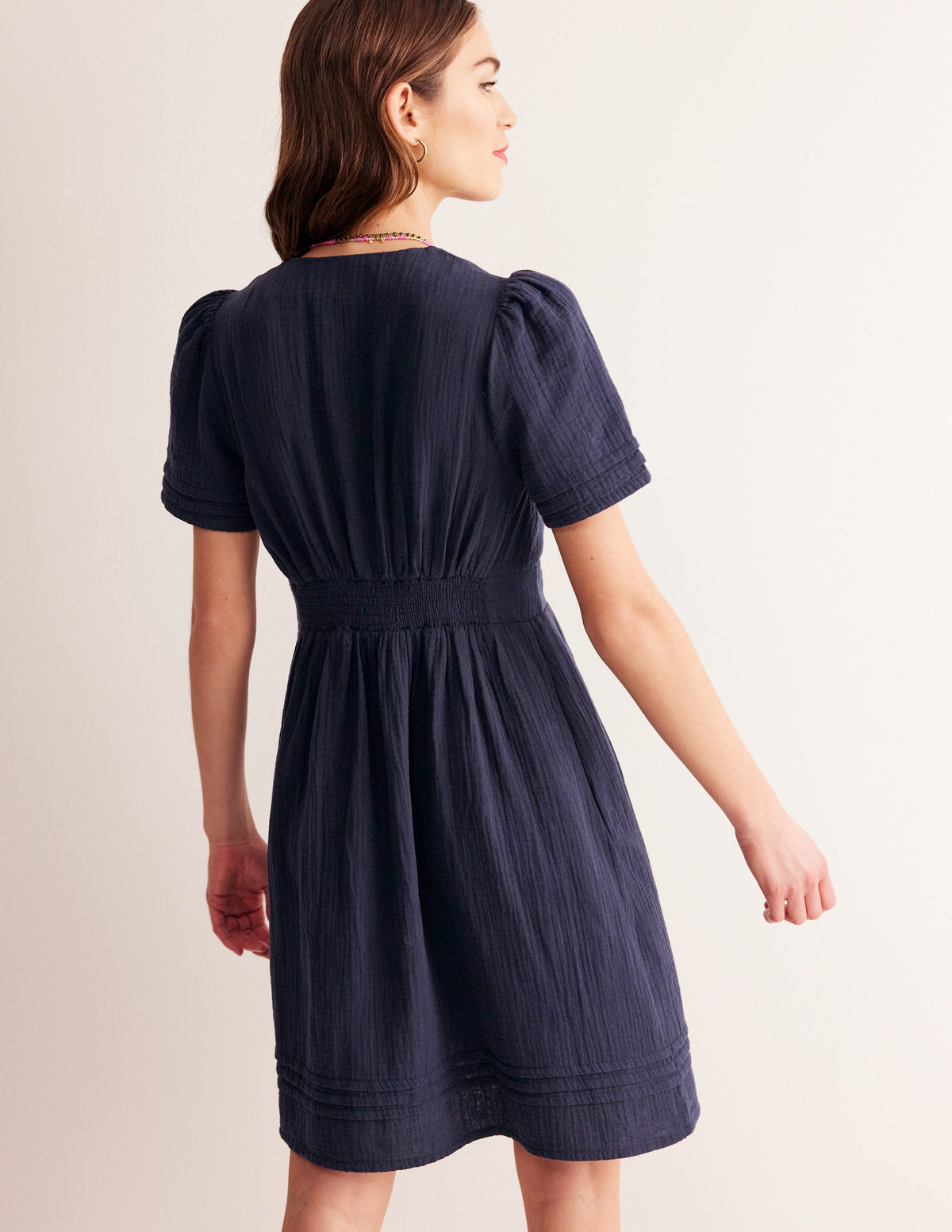 Eve Double Cloth Short Dress-Navy - Image 3