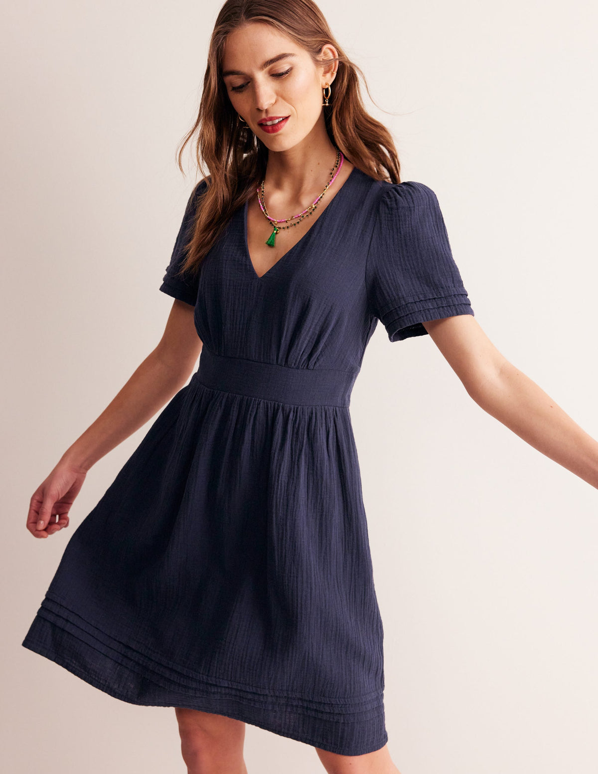 Eve Double Cloth Short Dress-Navy-4