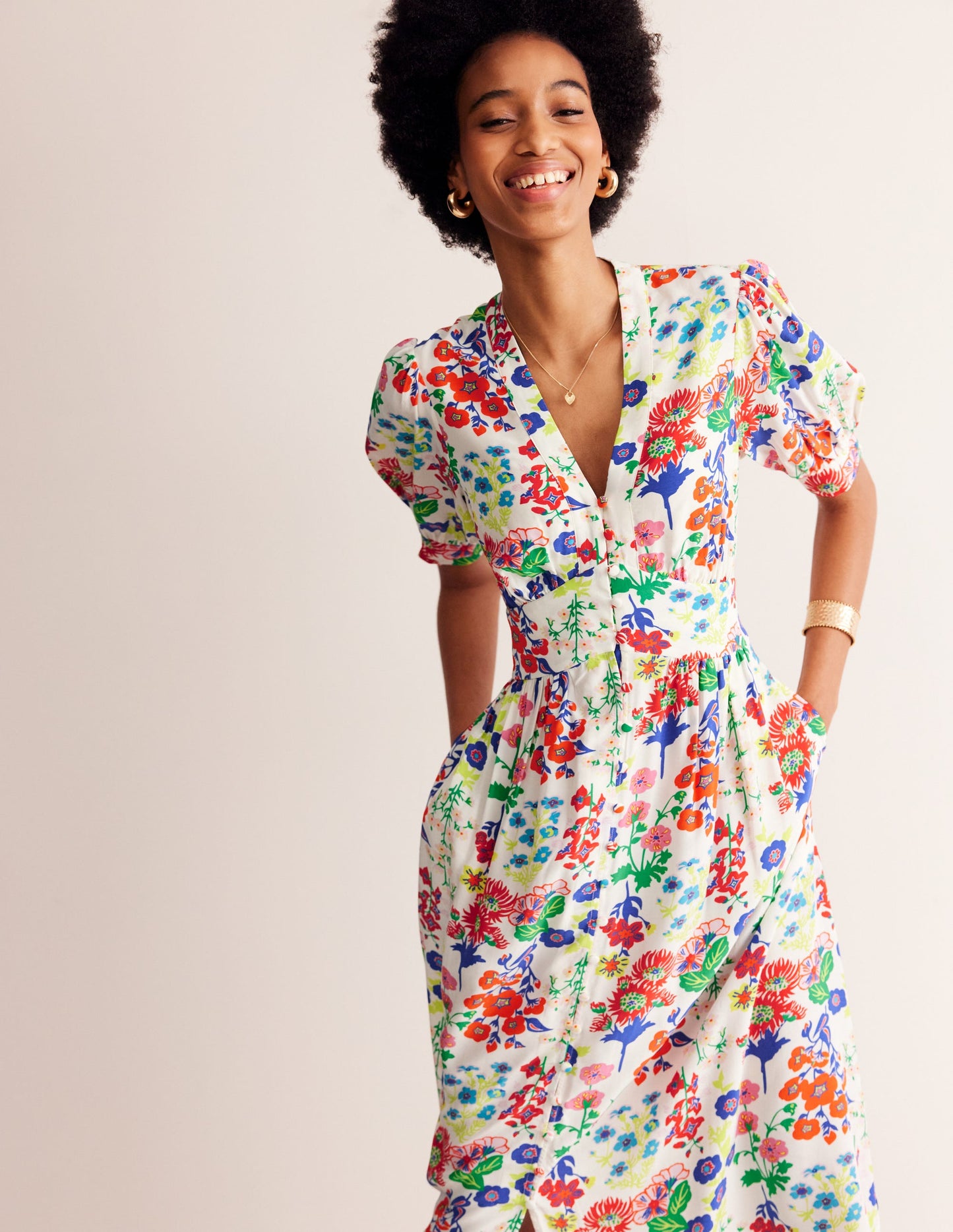 Elsa Midi Tea Dress-Multi, Wildflower Cluster