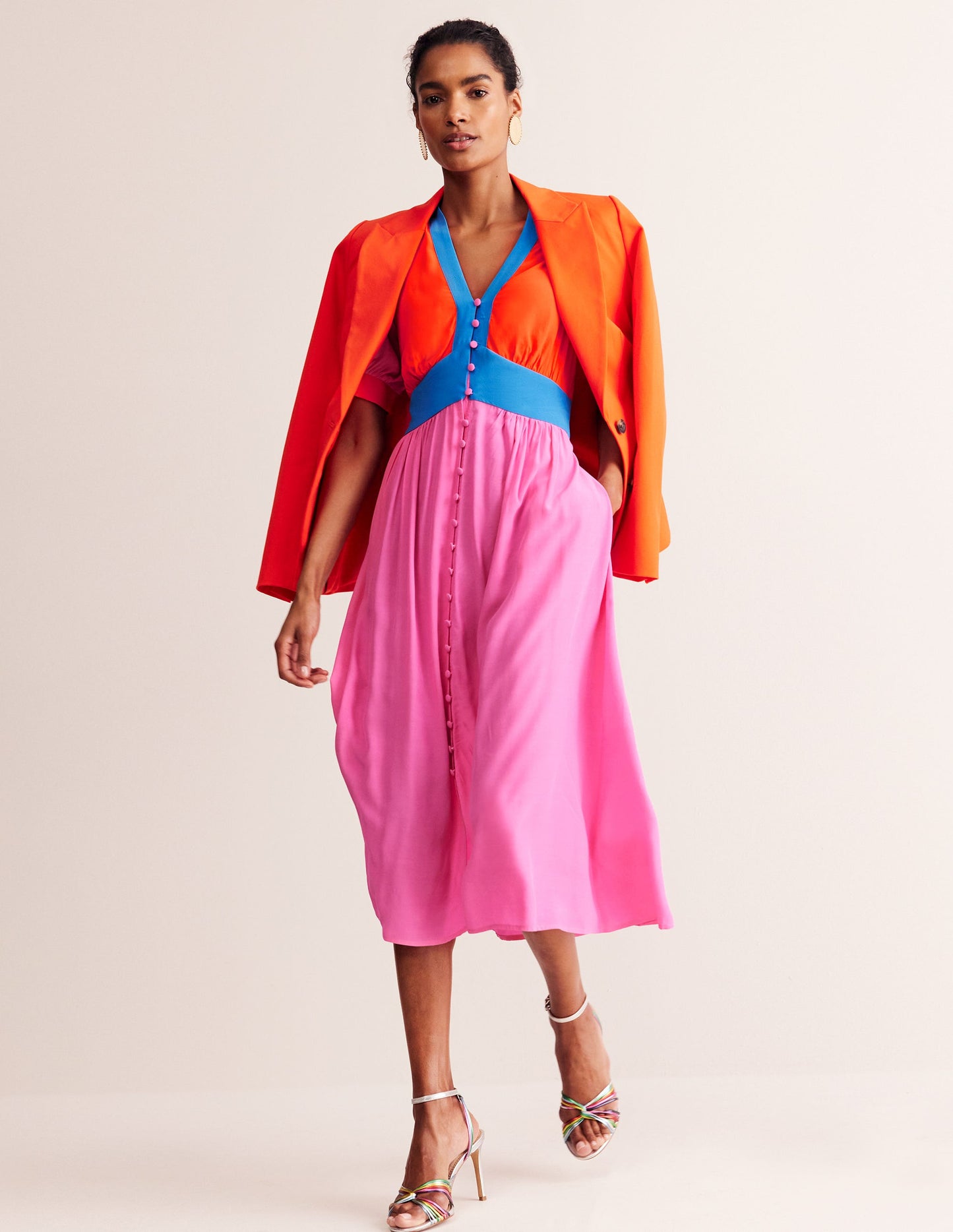 Elsa Midi Tea Dress-Sangria Sunset Colourblock