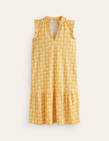 Daisy Jersey Short Tier Dress-Ceylon Yellow, Pineapple Geo-6