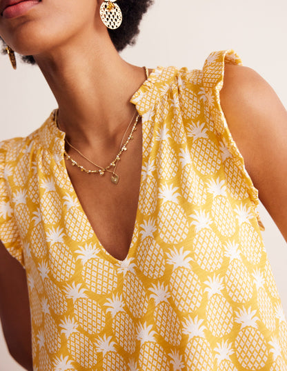 Daisy Jersey Short Tier Dress-Ceylon Yellow, Pineapple Geo-2
