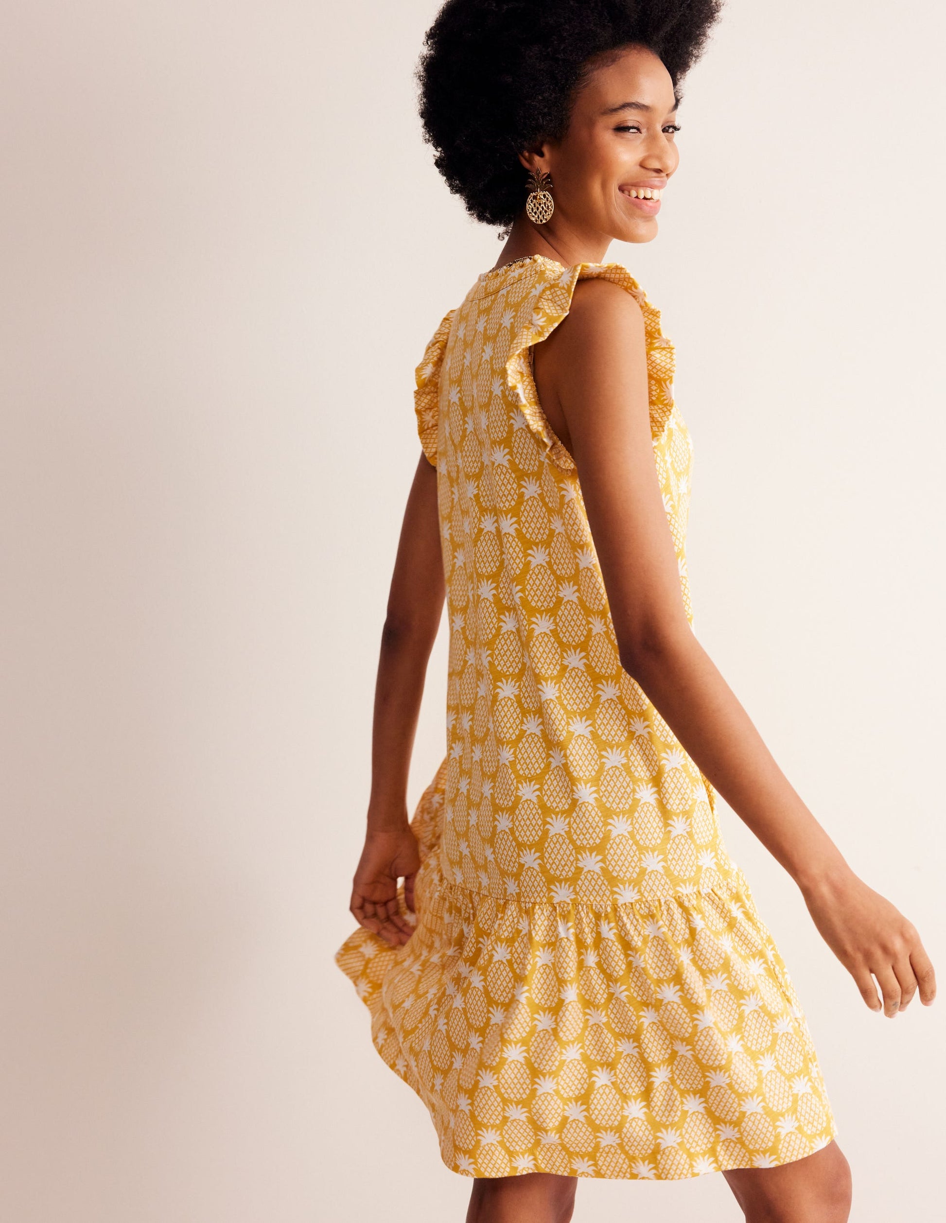 Daisy Jersey Short Tier Dress-Ceylon Yellow, Pineapple Geo-3