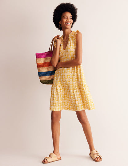 Daisy Jersey Short Tier Dress-Ceylon Yellow, Pineapple Geo-4