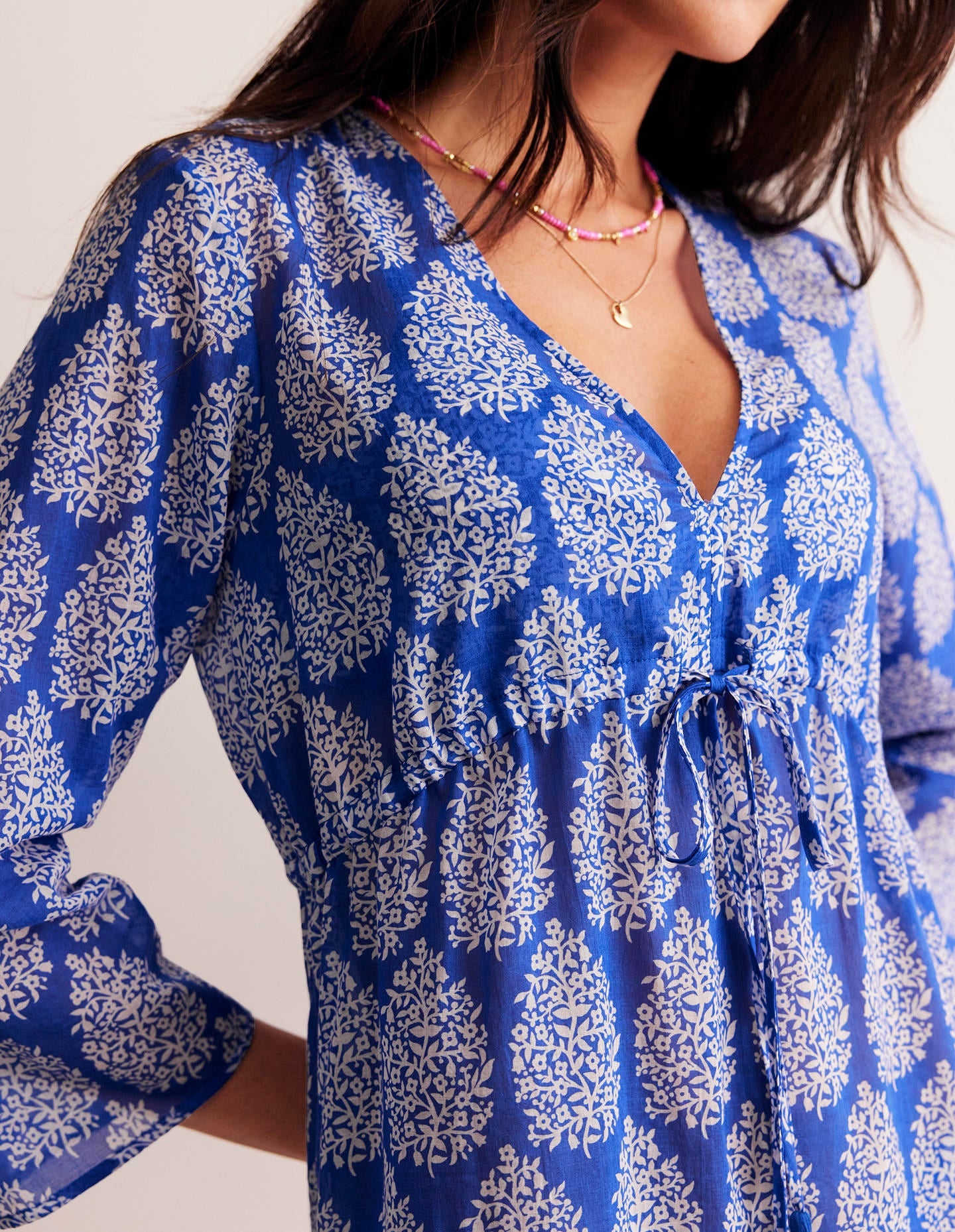 Cotton Beach Short Kaftan-Surf The Web, Floret Paisley