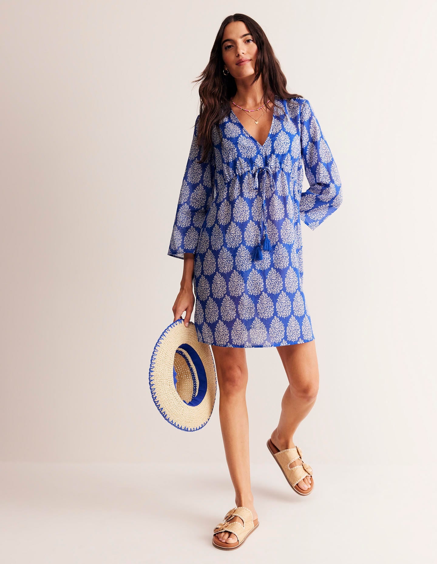 Cotton Beach Short Kaftan-Surf The Web, Floret Paisley