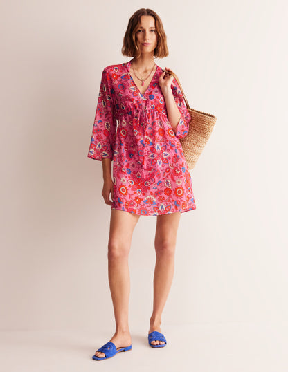 Cotton Beach Short Kaftan-Sangria Sunset, Botanical-1