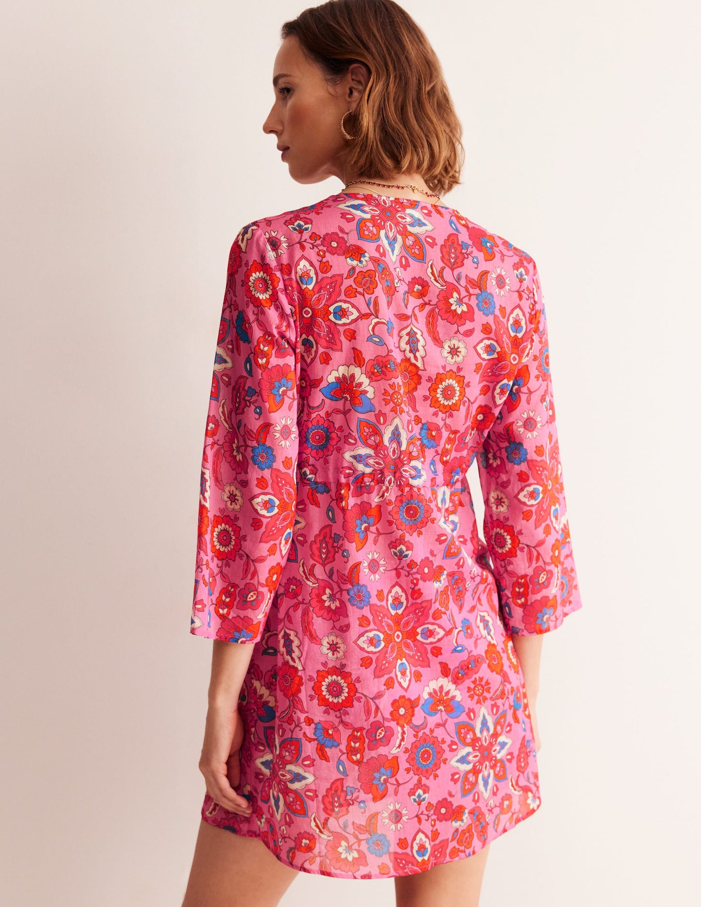 Cotton Beach Short Kaftan-Sangria Sunset, Botanical