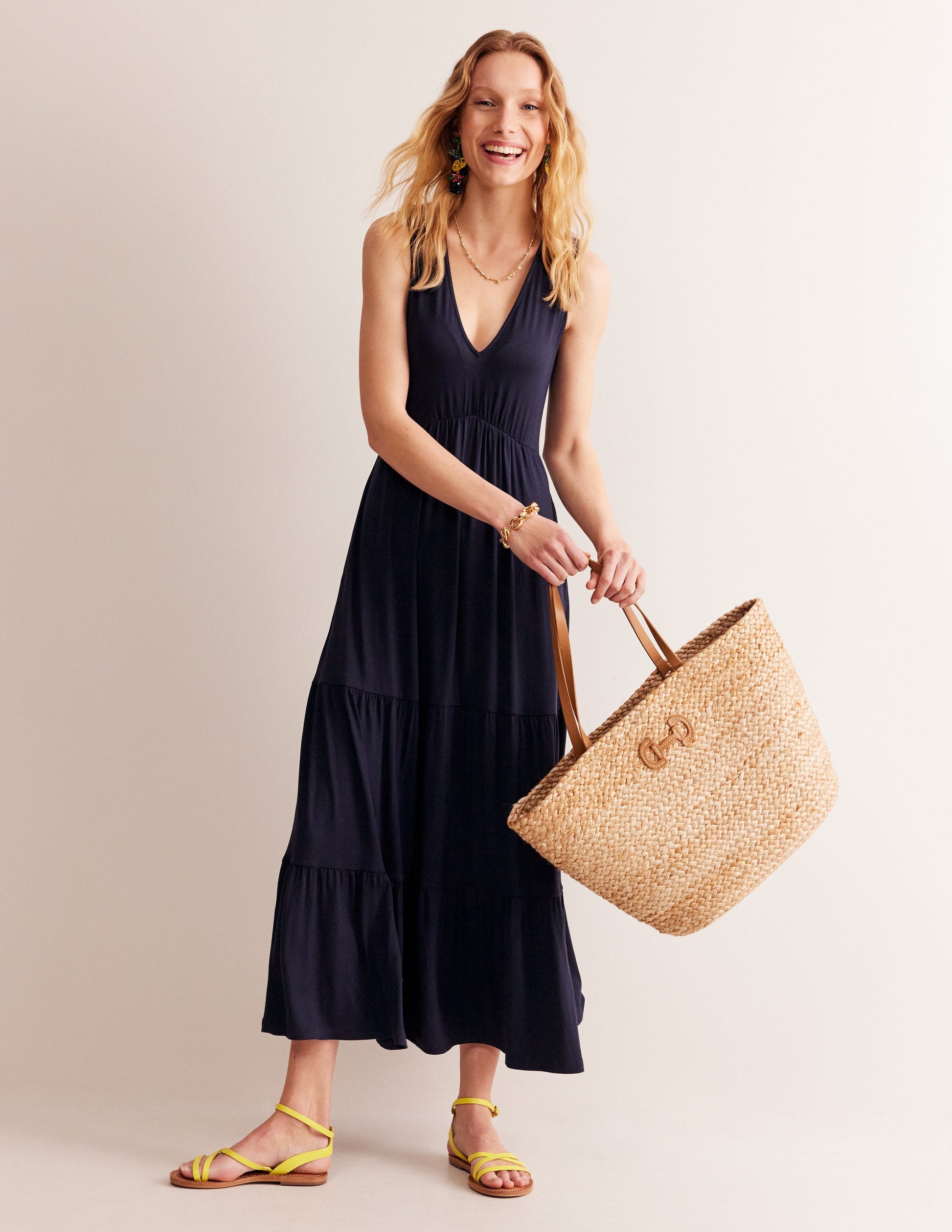 Sylvia Jersey Maxi Tier Dress-Navy-1