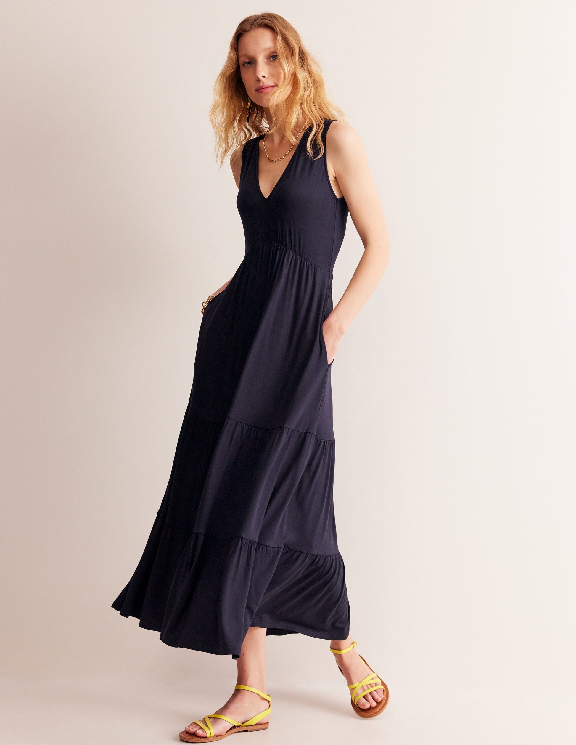 Sylvia Jersey Maxi Tier Dress-Navy-4