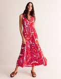 Sylvia Jersey Maxi Tier Dress-Flame Scarlet, Foliage Paisley