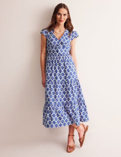 May Cotton Midi Tea Dress-Surf The Web, Shells