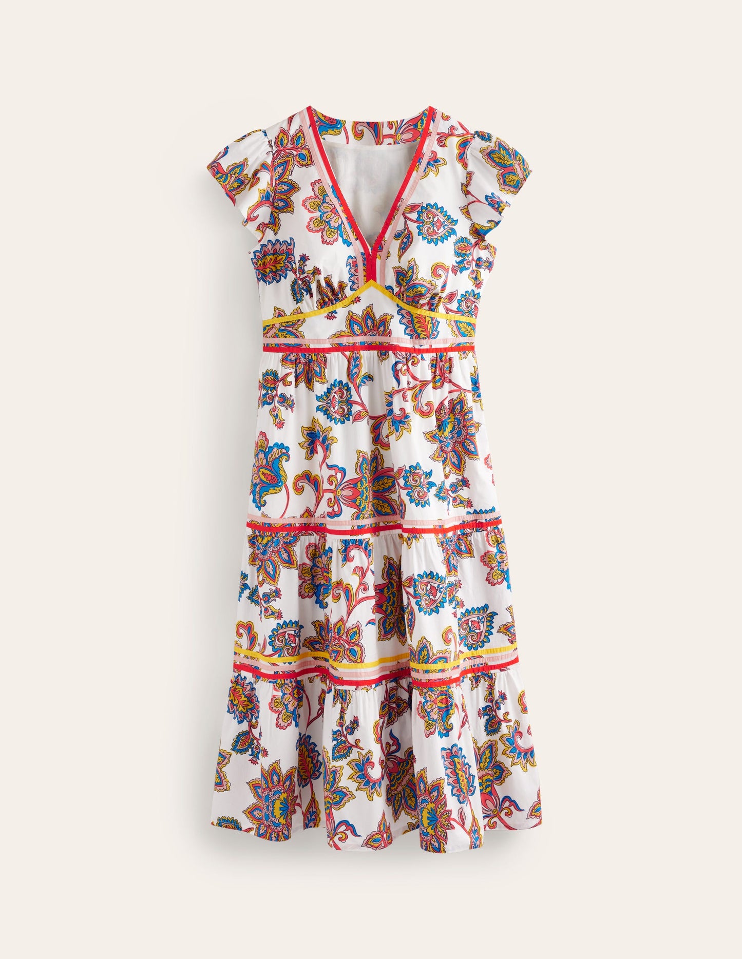 May Cotton Midi Tea Dress-Ivory, Dahlia Bloom