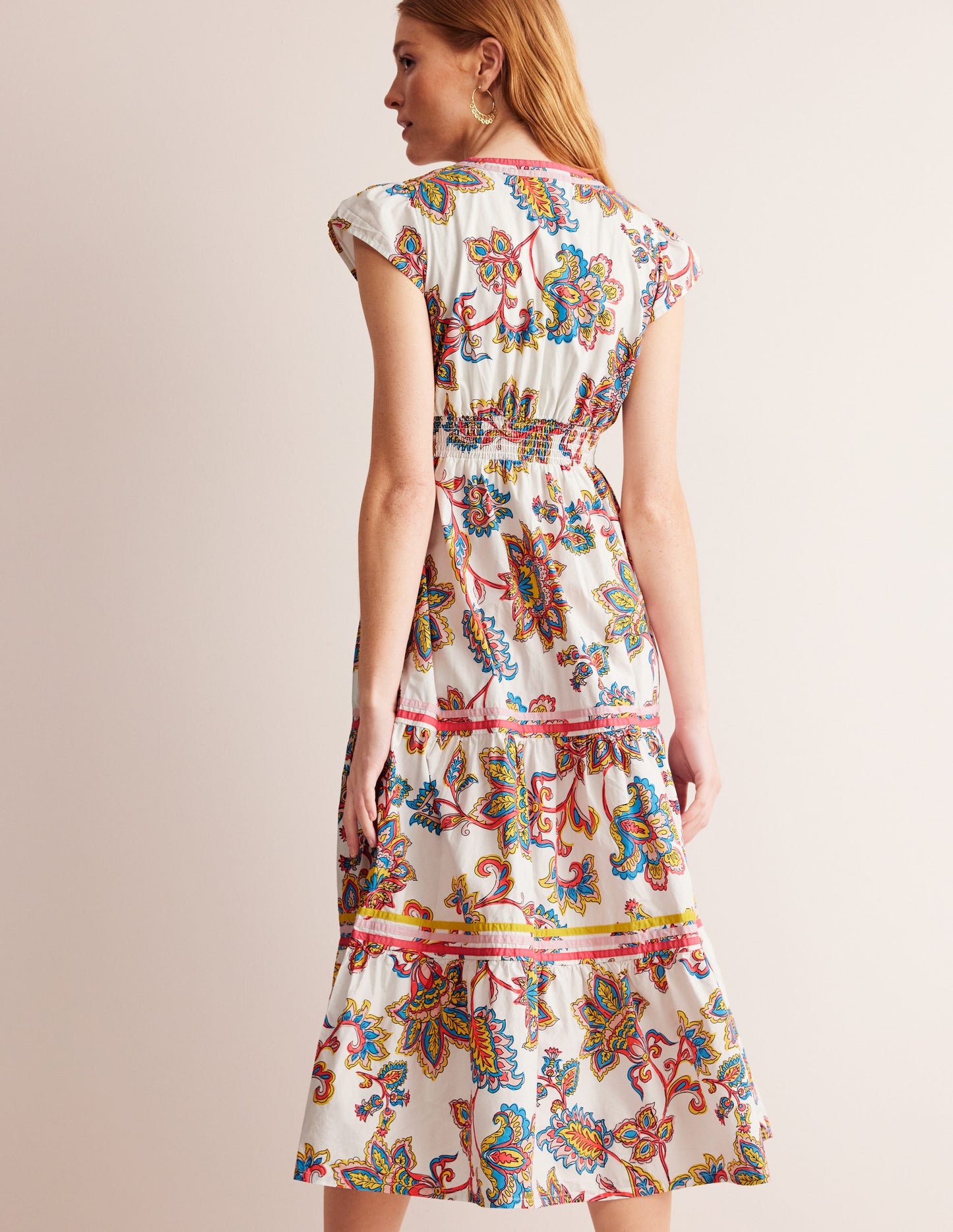 May Cotton Midi Tea Dress-Ivory, Dahlia Bloom