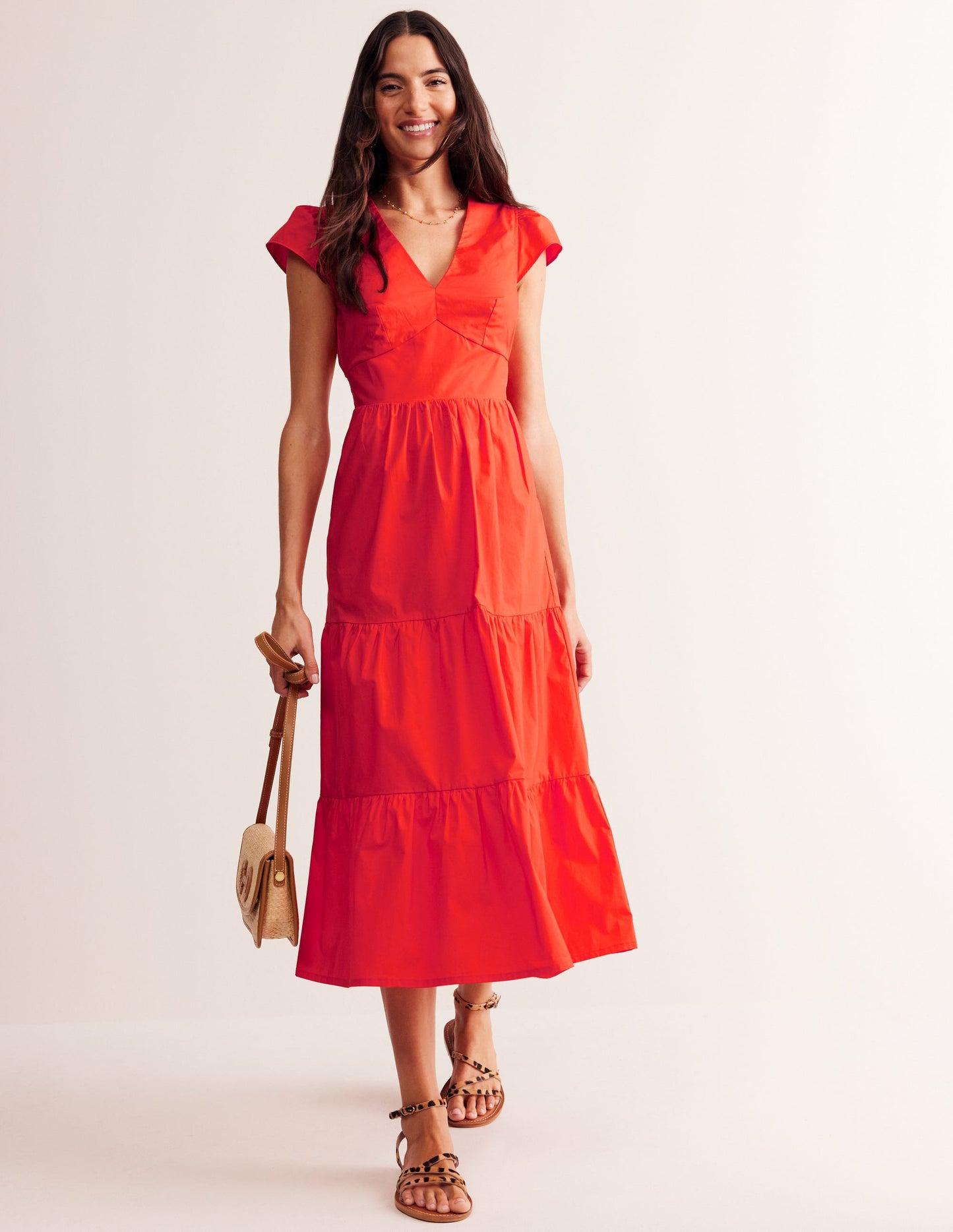 May Cotton Midi Tea Dress-Mandarin Orange