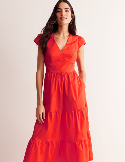 May Cotton Midi Tea Dress-Mandarin Orange