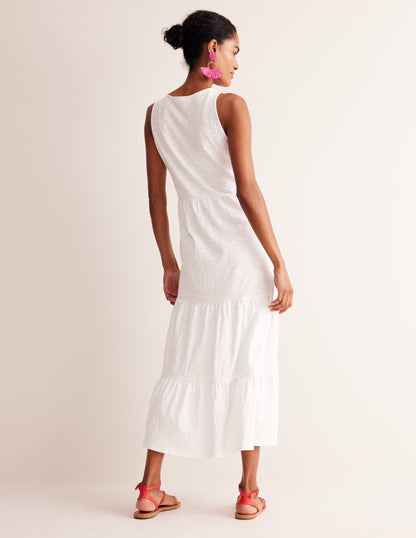 Embroidered Jersey Midi Dress-White-3